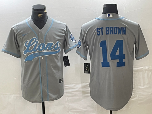 Men's Detroit Lions #14 Amon-Ra St. Brown Gray Cool Base Stitched Baseball Jerseys