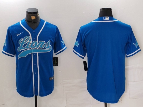 Men's Detroit Lions Blank Blue Cool Base Stitched Baseball Jersey