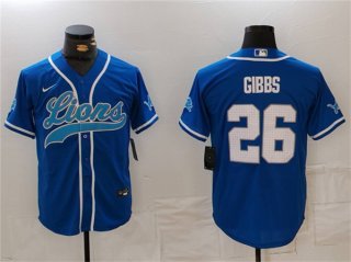 Men's Detroit Lions #26 Jahmyr Gibbs Blue Cool Base Stitched Baseball Jersey