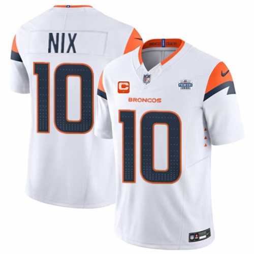 Men's Denver Broncos #10 Bo Nix White 2024 F.U.S.E. With Draft Pacth and 1-Star C Patch Vapor Limited Football Stitched Jersey