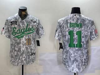 Men's Philadelphia Eagles #11 AJ Brown Arctic Camo 2024 Salute to Service Stitched Baseball Jerseys