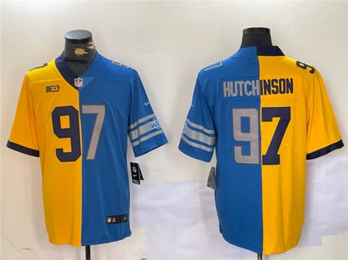 Men's Detroit Lions #97 Aidan Hutchinson Yellow Blue Split Vapor Limited Stitched Jersey