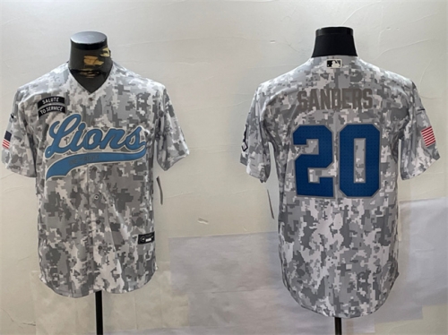 Men's Detroit Lions #20 Barry Sanders 2024 Arctic Camo Salute To Service Stitched Baseball Jersey