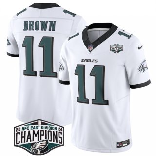 Men's Philadelphia Eagles #11 A.J. Brown White 2024 New NFC East Champions F.U.S.E. Vapor Untouchable Limited Stitched Football Jersey