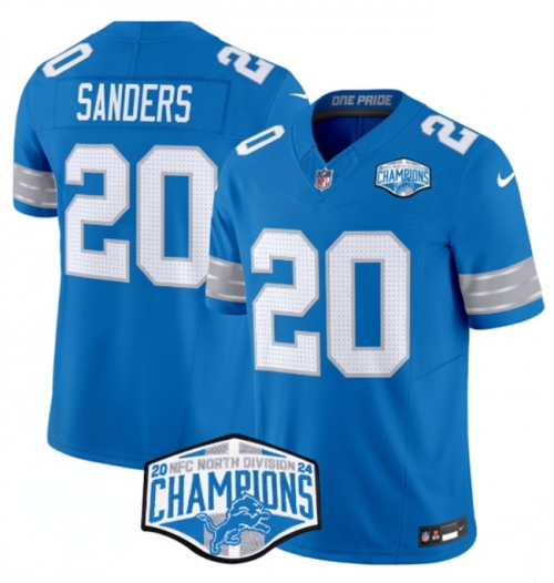 Men's Detroit Lions #20 Barry Sanders Blue 2024 NFC North Champions F.U.S.E. Vapor Limited Stitched Jersey