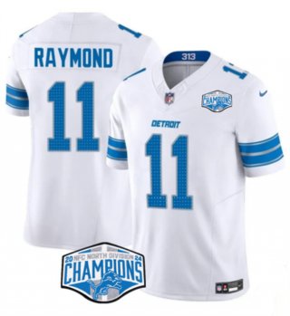 Men's Detroit Lions #11 Kalif Raymond White 2024 NFC North Champions F.U.S.E. Vapor Limited Stitched Jersey