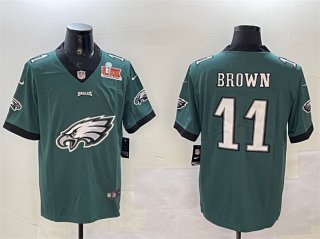 Men's Philadelphia Eagles #11 A. J. Brown Green 2025 Super Bowl LIX Patch Team Big Logo Vapor Untouchable Limited Stitched Football Jersey