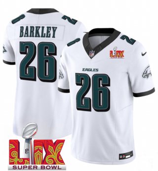 Men's Philadelphia Eagles #26 Saquon Barkley White 2025 Super Bowl LIX Patch New F.U.S.E. Vapor Untouchable Limited Stitched Football Jersey