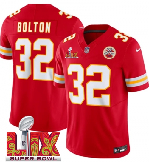 Men's Kansas City Chiefs #32 Nick Bolton Red 2025 Super Bowl LIX Patch F.U.S.E. Vapor Limited Stitched Football Jersey