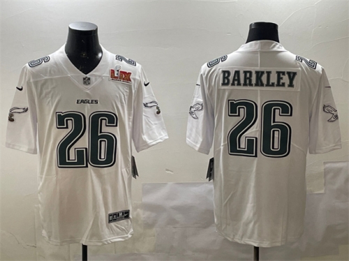 Men's Philadelphia Eagles #26 Saquon Barkley White 2025 Super Bowl LIX Patch Fashion Vapor Untouchable Limited Stitched Football Jersey