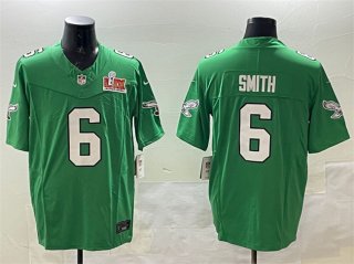 Men's Philadelphia Eagles #6 DeVonta Smith Green 2025 Super Bowl LIX Patch F.U.S.E. Throwback Vapor Untouchable Limited Stitched Football Jersey