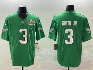 Men's Philadelphia Eagles #3 Nolan Smith Jr. Green 2025 Super Bowl LIX Patch F.U.S.E. Throwback Vapor Untouchable Limited Stitched Football Jersey