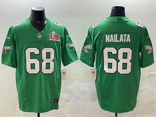 Men's Philadelphia Eagles #68 Jordan Mailata Green 2025 Super Bowl LIX Patch F.U.S.E. Throwback Vapor Untouchable Limited Stitched Football Jersey