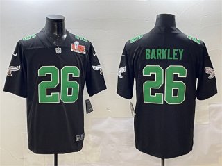 Men's Philadelphia Eagles #26 Saquon Barkley Black 2025 Super Bowl LIX Patch Throwback Vapor Untouchable Limited Football Stitched Jersey