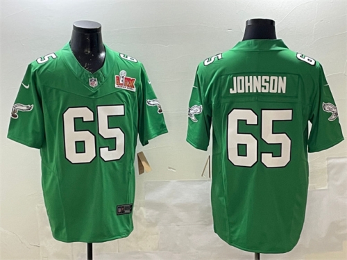 Men's Philadelphia Eagles #65 Lane Johnson Green 2025 Super Bowl LIX Patch F.U.S.E. Throwback Vapor Untouchable Limited Football Stitched Jersey