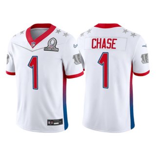 Men's Cincinnati Bengals #1 Ja'Marr Chase 2022 White AFC Pro Bowl Stitched Jersey