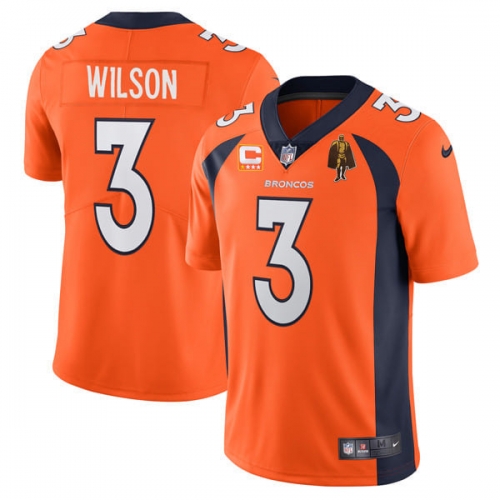 Men's Denver Broncos #3 Russell Wilson Orange With C Patch & Walter Payton Patch Vapor Untouchable Limited Stitched Jersey