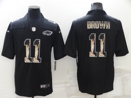 Men's Philadelphia Eagles #11 A. J. Brown Black Statue of Liberty Limited Stitched Jersey