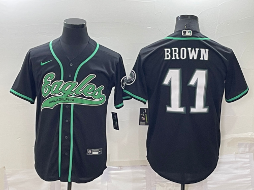 Men's Philadelphia Eagles #11 AJ Brown Black Stitched Cool Base Nike Baseball Jersey