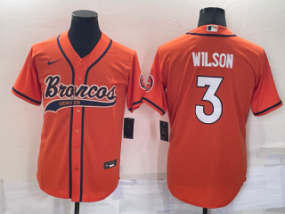 Men's Denver Broncos #3 Russell Wilson Orange Stitched Cool Base Nike Baseball Jersey