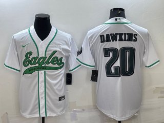 Men's Philadelphia Eagles #20 Brian Dawkins White With Patch Cool Base Stitched Baseball Jersey