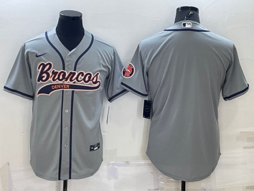 Men's Denver Broncos Blank Gray With Patch Cool Base Stitched Baseball Jersey