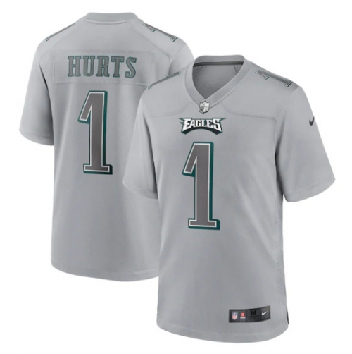 Men's Philadelphia Eagles #1 Jalen Hurts Gray Atmosphere Fashion Stitched Game Jersey