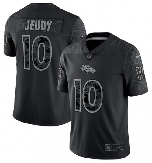 Men's Denver Broncos #10 Jerry Jeudy Black Reflective Limited Stitched Football Jersey