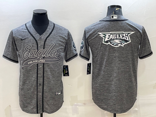 Men's Philadelphia Eagles Grey Team Big Logo With Patch Cool Base Stitched Baseball Jersey