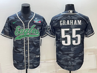 Men's Philadelphia Eagles #55 Brandon Graham Gray Camo With Super Bowl LVII Patch Cool Base Stitched Baseball Jersey