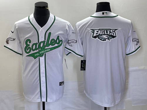 Men's Philadelphia Eagles White Team Big Logo Cool Base Stitched Baseball Jersey