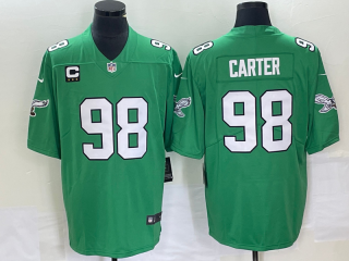 Men's Philadelphia Eagles #98 Jalen Carter Green C Patch 2023 Vapor Limited Throwback Jersey