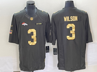 Men's Denver Broncos #3 Russell Wilson Green Gold Salute To Service Stitched Nike Limited Jersey