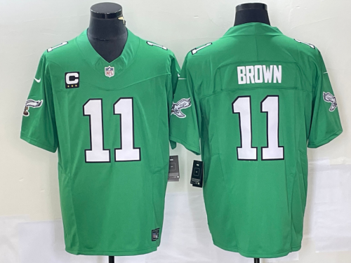 Men's Philadelphia Eagles #11 AJ Brown Green C Patch 2023 FUSE Vapor Limited Throwback Stitched Jersey