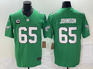 Men's Philadelphia Eagles #65 Lane Johnson Green C Patch 2023 FUSE Vapor Limited Throwback Stitched Jersey