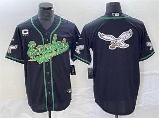 Men's Philadelphia Eagles Black Team Big Logo With C Patch Cool Base Stitched Baseball Jersey