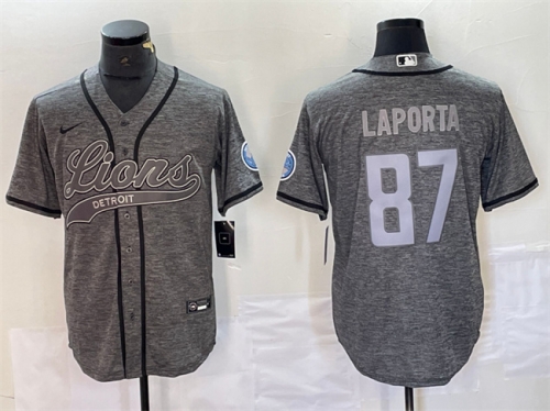 Men's Detroit Lions #87 Sam LaPorta Gray Cool Base Stitched Baseball Jersey