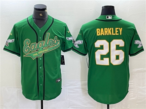 Men's Philadelphia Eagles #26 Saquon Barkley Green Gold Cool Base Baseball Stitched Jersey