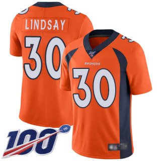 Broncos #30 Phillip Lindsay Orange Team Color Men's Stitched Football 100th Season Vapor Limited Jersey