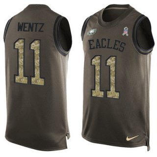 Men's Philadelphia Eagles #11 Carson Wentz Green Salute to Service Hot Pressing Player Name & Number Nike NFL Tank Top Jersey