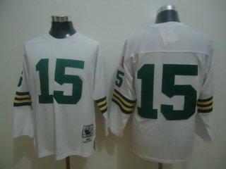 Green Bay Packers #15 Bart Starr White Long-Sleeved Throwback Jersey