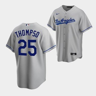 Men's Los Angeles Dodgers #25 Trayce Thompson Gray Cool Base Stitched Baseball Jersey