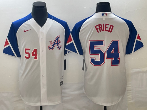 Men's Atlanta Braves #54 Max Fried Number White 2023 City Connect Cool Base Stitched Jersey1