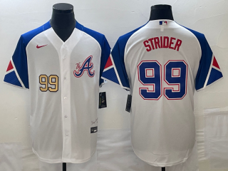 Men's Atlanta Braves #99 Spencer Strider Number White 2023 City Connect Cool Base Stitched Jersey