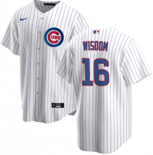 Men's Chicago Cubs #16 Patrick Wisdom White Cool Base Stitched Baseball Jersey