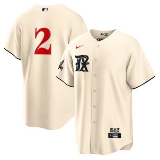 Men's Texas Rangers #2 Marcus Semien Cream 2023 City Connect Cool Base Stitched Baseball Jersey