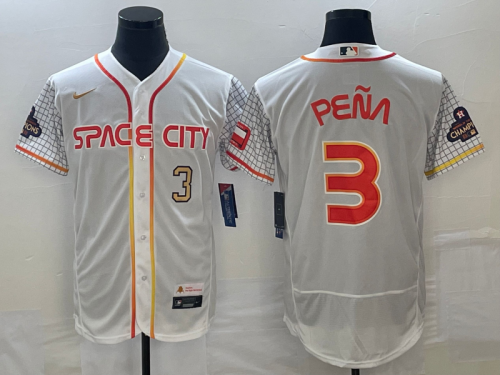 Men's Houston Astros #3 Jeremy Pena Number White 2023 City Connect Flex Base Stitched Jersey1