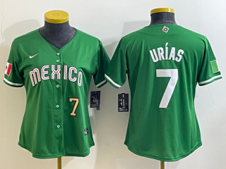 Women's Mexico Baseball #7 Julio Urias Number 2023 Green World Classic Stitched Jersey