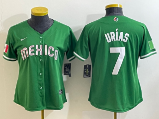 Women's Mexico Baseball #7 Julio Urias Number 2023 Green World Classic Stitched Jersey5