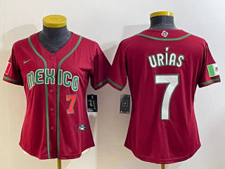 Women's Mexico Baseball #7 Julio Urias Number 2023 Red World Baseball Classic Stitched Jerseys